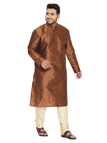 Image of Vastramay Plus Men's White Silk Blend Kurta Pyjama Set VPLUSMKWH001nPBL 44 | Independence Day
