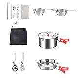 Juego De Cocina para Senderismo - Acero Inoxidable Olla Sartén Y Utensilios | Juego De Ollas para Camping con Bolsa De Transporte,para Cocina Jardín Picnic Senderismo Mochilero Viaje