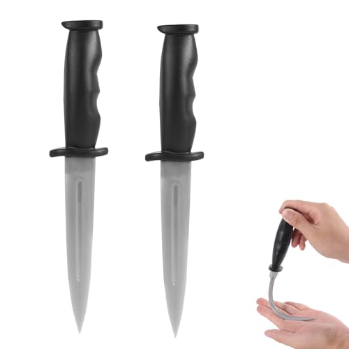 Fukaisu 2pcs Training Fake Knife Toys Prank Realistic Dagger Prop Safe Flexible Training Plastic Prop for Martial Art Cosplay Costume Stage Performance & Play Fighting