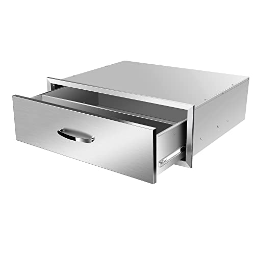 Image of 30 inch W x 10 inch H x 23 inch D Outdoor Kitchen Single Drawer Stainless Steel BBQ Access Drawers with Exquisite Handle for Outdoor Kitchen Island or Grill Station