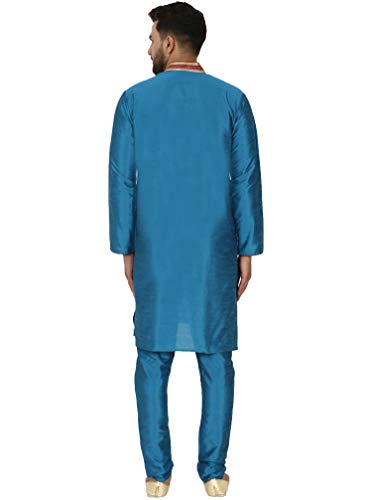 Image of SKAVIJ Men's Traditional Regular Fit Thread Work Ethnic Wear Kurta with Pajama Set Turquoise S