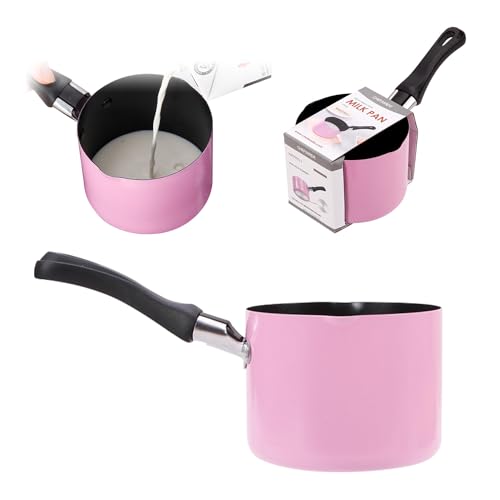 Mini Saucepan, 10cm Pink Nonstick Milkpan with Double Pouring Lips