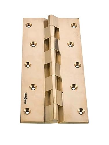 Image of BRASK Brass Railway Hinges 8 inch x 1.1 /2 inch x 3 /16 (200 mm x 38 mm x 5 mm) Heavy Duty Brass Door Hinges (Golden Satin, 3)