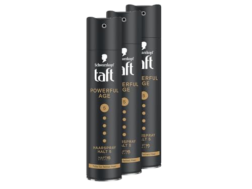 Schwarzkopf Taft Powerful Age Hairspray (3 x 250 ml), Hold Level 5 Hair Styling, Hair Spray for Fine and Thinning Hair, Fullness for Fine Hair, Vegan Formula*
