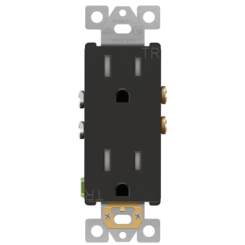 Image of ENERLITES, Dark Bronze Elite Series Decorator Receptacle Outlet Child Safe Tamper-Resistant, Self-Grounding, 2-Pole, Residential Grade, 15A 125V, UL Listed, 61501-TR-DB