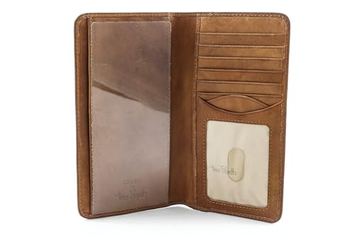 Tony Perotti Mens Italian Cow Leather Bifold Checkbook Breast Pocket Wallet with ID Window in Honey