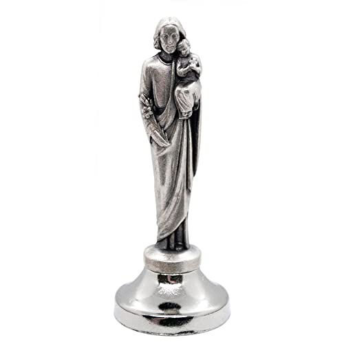Mini Saint Statue | Classic Christian and Catholic Figurines | Silver-Tone Metal | Sticky Bottom - Easily Attach to Car Dash | Religious Home and Car Decor | Made in Italy (Saint Joseph)
