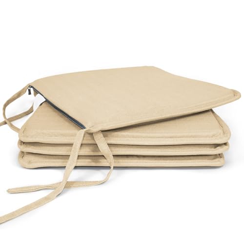 MANEMI Pack 4 Cojines para Silla 40x40x2cm - Cojín Decorativo con Textura de Bambú para Silla, Sofá o Comedor - Juego de Cojines de Asiento Estilo Rústico y Transpirable con Cintas de Sujeción,