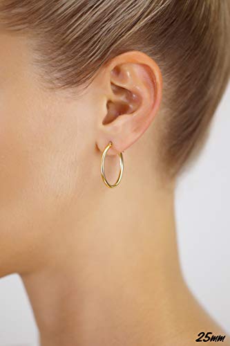 14K Yellow Gold 2Mm Tube Polished Round Hoop Earrings, 25Mm (1 Inch Diameter) #TOP1