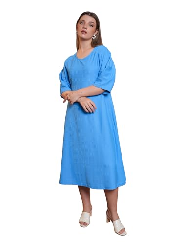 PURVAJA Women’s A-line Midi Length Dress (Yuvi-041-Blue_Blue_XX-Large)