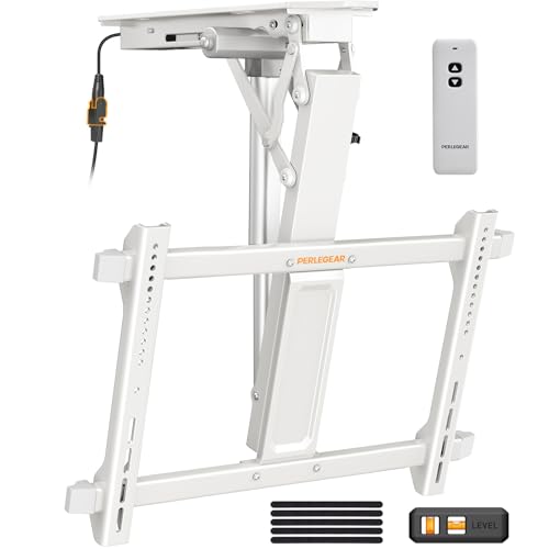Image of Perlegear Electric Ceiling TV Mount with Remote for 32-70 inch Flat and Curved Screen TVs up to 88 lbs, Max VESA 600x400, Motorized TV Ceiling Mount Flip Down for Flat Roof, Drop Down Ceiling Mount