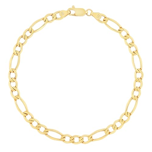 Nuragold 14k Real Yellow Gold Figaro Link 4.5mm Chain Bracelet (7