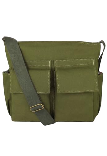 Lenna's Bolsa Tote Bag Tiracolo de Lona Tamanho Grande A023 Verde