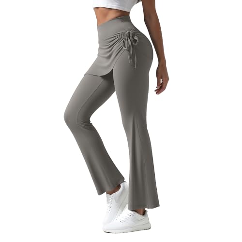 Clbort Skirted Leggings for Women, Pickleball Yoga Tennis Golf Legging with Skirt, Tummy Control High Waist Flare Leggings Grey