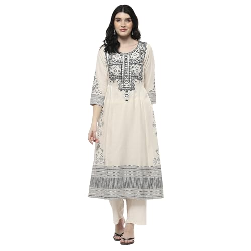 Image of BIBA Women Cotton Gathered Printed Suit Set