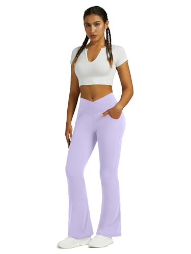 Image of Flare Leggings for Women with Pockets 2pack High Waisted Crossover Flare Leggings Bootcut Yoga Pants