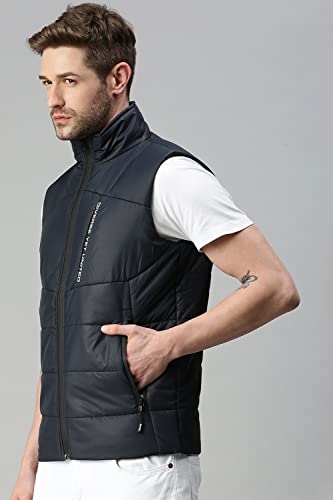 Image of SHOWOFFFF Men Solid Casual Jacket | Stand Collar Sleeveless Jacket for Mens | Regular Fit Jacket for Men's