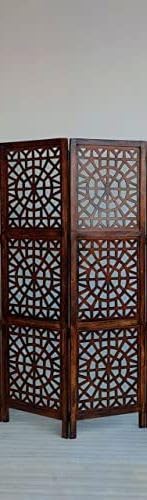 AMAZING STOCK Wooden Room Divider Partition Folding Privacy Screen Decorative Panel for Living Room, Bedroom, Hall, Makeup Studio & Pooja - Spider Design ~ Brown (2 Panel)-image-48