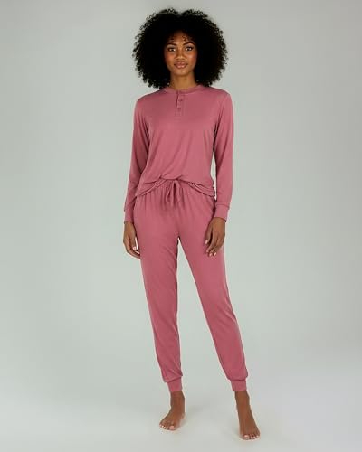 Image of Real Essentials 2 Pack: Women's Soft Long Sleeve Sleep Set - Comfortable Lounge Pull Over Hoodie and Henley Jogger