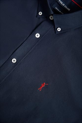 Polo Club Camisa Oxford Azul Marino de Hombre con Logo Bordado 100% algodón - imagen 7