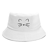 Lrastok Loving Cat White Trendy Cotton Bucket Hat for Women Men Beach Fisherman Cap Sun Hats