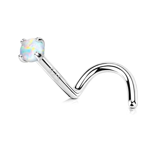 OUFER 925 Sterling Silver Nose Rings Studs, 20G Nose Nostril Piercing Jewelry, 2mm Round Opal Tiny Silver Nose Rings For Women Men-New white opal