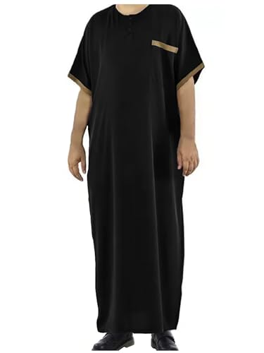 WSPLYSPJY Metallic Color Block Muslim Thobe for Men Maxi Short Sleeve Mens Islamic Prayer Robe