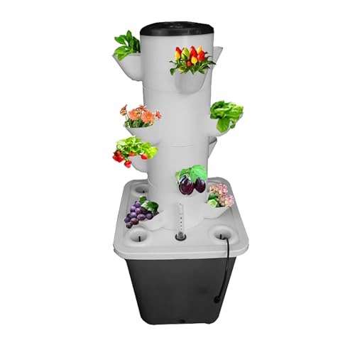 QTQHOME Sistema de cultivo hidropónico, torre Vertica de 30 plantas, torre inteligente para verduras de jardín con bomba para hierbas, frutas y verduras (12 agujeros, blanco)