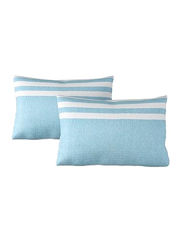 Image of 180 TC Pillow Cover Set of 2 | Pillow Cover Cotton 100% | Pillow Cover Set of 2 King Size | Wrinkle Free & Fade Resistance | Striped Pattern | Standard Size | All Season Use (Sky Blue)