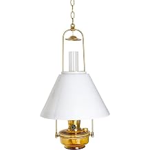 Aladdin Brass Hanging Oil Lamp for Homesteaders or Emergencies, Amber Regency Genie III Chandelier with Opal Lamp Shade, Amber Glass Bowl with Brass Burner