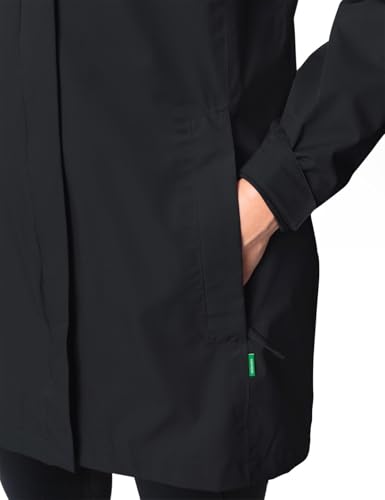 VAUDE Escape Regen-Parka Damen – Wasserdichte Regenjacke mit 2-Wege-Reißverschluss, verstellbarer Kapuze und unter Verwendung von recyceltem Polyester - black, 38