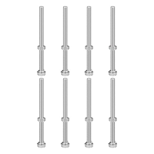 Image of sourcing map M8 x 120mm Hex Head Screws Bolts, Nuts, Flat & Lock Washers Kits, 304 Stainless Steel Fully Thread Hexagon Bolts 8 Sets