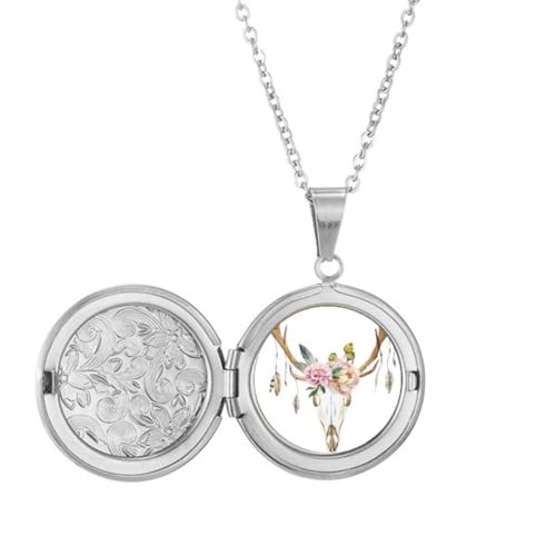 Collier médaillon tête de cerf porte-photo en acier pour homme et femme