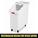 Rubbermaid Commercial Products ProSave Shelf-Storage Ingredient Bin With Scoop 400-Cup Capacity Plastic White Sliding Lid Container with Wheels for Kitchen/Restaurant/Food Organization