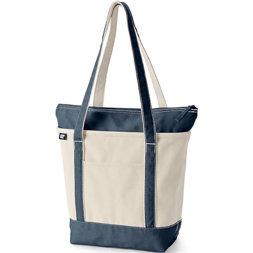 lands39 end zip top long handle canvas tote bag