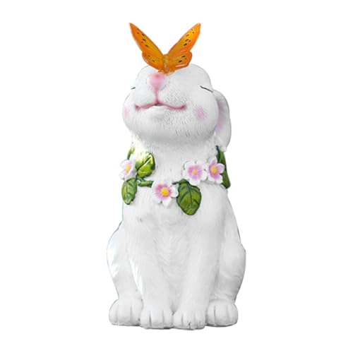 GATHINESS Décoration de Jardin Extérieur Solaire en Résine – Statue Lumineuse de Lapin Blanc LED pour Pelouse et Cour – Ornement Décoratif Créatif...
