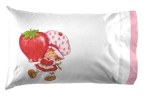 Image of Jay Franco Kids Sheet Set with Fitted, Flat Sheets & Pillow Cover - Ultra-Soft Bedding with Pillowcase for Room Decor, White - Strawberry Shortcake, 4 Piece Full
