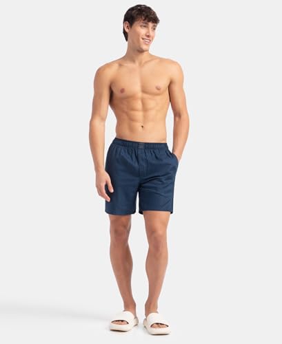 Image of Jockey HG18 Men's Tencel Lyocell Cotton Checkered Boxer Shorts with Side Pockets Poseidon XL