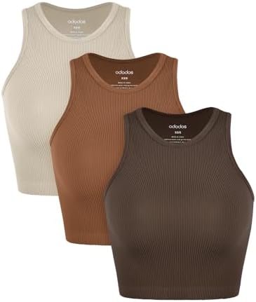 ODODOS 3-Pack Seamless Crop Tank for Women Ribbed Soft High Neck ...