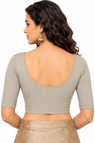 Image of Fressia Fabrics Women's Black Cotton Stretchable Readymade Saree Blouse