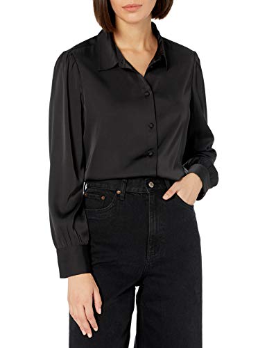 The Drop Women's @Lucyswhims Long-Sleeve Button-Down Stretch Satin Shirt, Black, Small