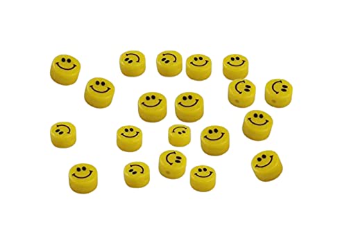 Smiley Face Beads 10mm, Bead Yellow 20 pcs Shape Charming Cute Fun Beads Spacer Decorative Charm for DIY Craft and Jewelry Making Necklace Bracelet Earrings Strap Charm Supplies
