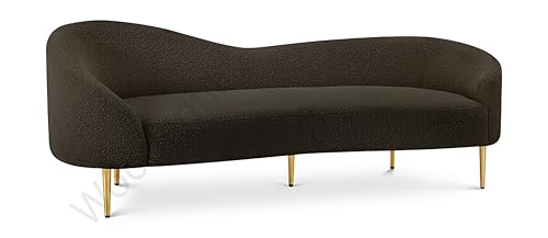 Image of Rosewood Luxury Curved Sofa in Premium Boucle Fabric | Solid Wood Structure | High Density Foam | Sturdy Golden Legs | Comfortable & Stylish Couch for Modern Living Room (Brown, 3 Seater)