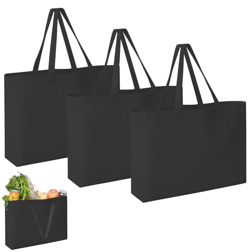 Image of dogmoon Cotton Bags, 3PCS Cotton Canvas Plain Tote Bags with Handle, Reusable Large Canvas Bag, 100% Cotton Canvas Bags for Shopping and Travel(45x45x10cm, Black)