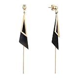 Black Dangle Earrings for Women, 925 Sterling-silver Stainless-steel Golden Pyramid Triangle Drop Ea
