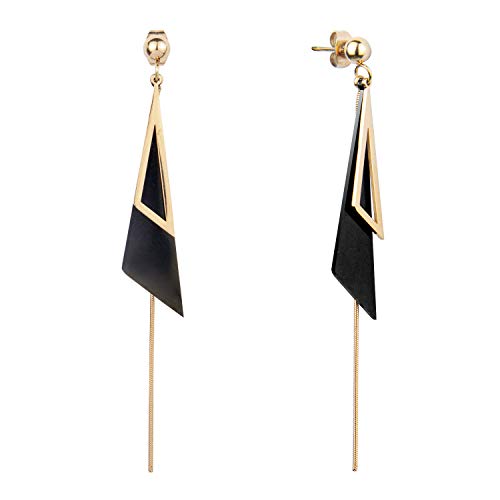 Black Dangle Earrings For Women, 925 Sterling-Silver Stainless-Steel Golden Pyramid Triangle Drop Earrings For Girls Minimalist #TOP12