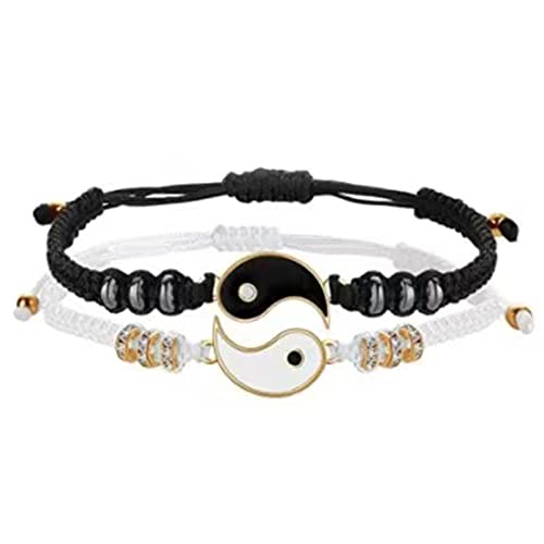 Caiyao 2Pcs Yin Yang Tai Chi Beads Infinity Braided String Rope Bracelets Handmade Waterproof Adjustable Cord Strand Bracelet for Men Women Friend Couple Matching Friendship Jewelry Gift-B gold