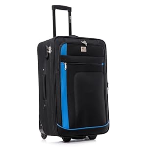 ATX Luggage Medium Suitcase Expandable Soft Shell Durable Lightweight Hold Check in Trolley Case with 2 Wheels Built-in 3 Digit Combination Lock (Black/Blue, 79 Liter)