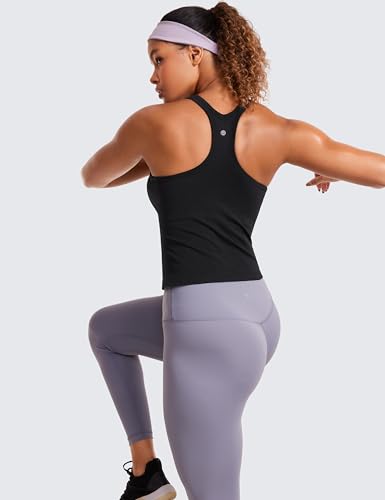 CRZ YOGA Seamless Ribbed Womens Tank Top Racerback Camisoles with Built in Bra Padded Scoop Neck Athletic Workout Slim Cami3