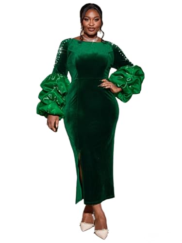 Amazon.com: AOMEI Women's Green Velvet Christmas Party Dress Long Lantern  Sleeve Beading Bodycon New Evening Event Gowns (Green,Small) : Clothing,  Shoes & Jewelry